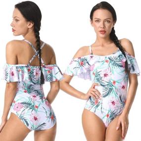 img 3 attached to Cadocado Mother-Daughter Matching Off Shoulder Swimsuit with Ruffle Detail - Women's Swimwear & Kids' Toddler Bikini Bathing Suit