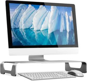 img 4 attached to Aluminum Monitor Stand for iMac - Wide Unibody Riser - Metal Desktop Organizer with Keyboard Storage - Universal Stand for PC, iMac, MacBook, Laptop