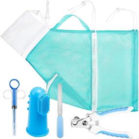 img 4 attached to 🐱 Cat Bathing Bag Kit - Shower Net Bag, Grooming Bag, Nail Clipper, Nail File, Finger Toothbrush, Liquid Feeder - Perfect for Bathing, Nail Trimming, and Feeding Your Pet Cat
