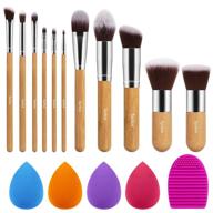 💄 syntus bamboo makeup brush set - 11 brushes, 4 blender sponges, 1 brush cleaner - premium synthetic kabuki blush concealer eyeshadow foundation powder brush kit logo