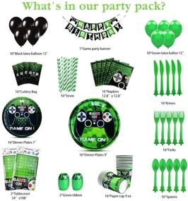 img 3 attached to WERNNSAI Video Game Party Supplies: Ultimate Gaming Theme Decorations for Boys Birthday Party - Cutlery Bag, Table Cover, Plates, Cups, Napkins, Straws, Utensils, Birthday Banner, Balloons - Serves 16 Guests with 169 PCS
