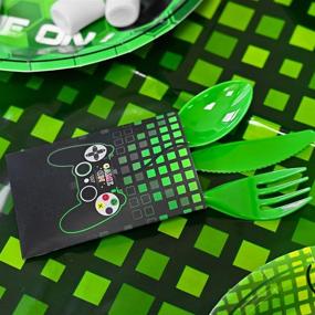 img 1 attached to WERNNSAI Video Game Party Supplies: Ultimate Gaming Theme Decorations for Boys Birthday Party - Cutlery Bag, Table Cover, Plates, Cups, Napkins, Straws, Utensils, Birthday Banner, Balloons - Serves 16 Guests with 169 PCS