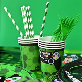 img 2 attached to WERNNSAI Video Game Party Supplies: Ultimate Gaming Theme Decorations for Boys Birthday Party - Cutlery Bag, Table Cover, Plates, Cups, Napkins, Straws, Utensils, Birthday Banner, Balloons - Serves 16 Guests with 169 PCS