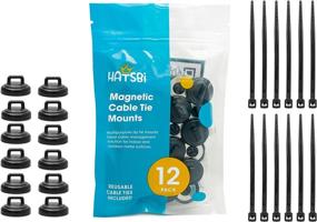 img 4 attached to 🔌 HATSBI 12-Pack Multipurpose Magnetic Cable Zip Tie Mounts with Neodymium Magnets - Black. Includes 12 Black Cable Zip Ties. Ideal Cable Holder for Effective Cable Management. Compatible with Standard Zip Ties/Cable Ties.