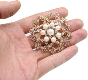 img 1 attached to 💎 Elegant Set of 9 Rose Gold-Tone Rhinestone Brooches with Big Pearl Crystals for Wedding Bouquets - eGlomart Lot