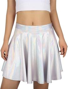img 3 attached to 🌟 HDE Women's Shiny Liquid Metallic Holographic Pleated Flared Mini Skater Skirt" - Improved for SEO: "HDE Women's Shiny Metallic Holographic Pleated Flared Mini Skater Skirt