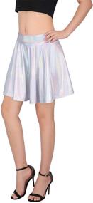 img 2 attached to 🌟 HDE Women's Shiny Liquid Metallic Holographic Pleated Flared Mini Skater Skirt" - Improved for SEO: "HDE Women's Shiny Metallic Holographic Pleated Flared Mini Skater Skirt