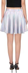 img 1 attached to 🌟 HDE Women's Shiny Liquid Metallic Holographic Pleated Flared Mini Skater Skirt" - Improved for SEO: "HDE Women's Shiny Metallic Holographic Pleated Flared Mini Skater Skirt