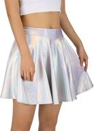 🌟 hde women's shiny liquid metallic holographic pleated flared mini skater skirt" - improved for seo: "hde women's shiny metallic holographic pleated flared mini skater skirt logo