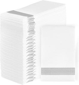 img 4 attached to 🎉 PARTY BARGAINS Disposable Linen-Feel Paper Guest Towels - (100 Pack) 13"x16" White with Silver Print Cloth-Like Paper Hand Towels for Bathroom, Soft, Durable Paper Napkins for Dinner, Wedding & Party - SEO-Enhanced Product Name