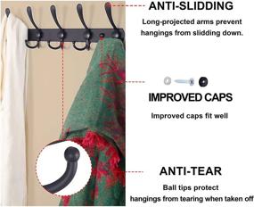 img 3 attached to 🧥 Dseap Coat Rack Wall Mounted - 5 Tri Hooks, Heavy Duty Stainless Steel, Metal Hook Rail for Coats Hats Towels - Stylish, Functional Organizer for Mudroom, Bathroom, Entryway - (Black, 2 Packs)