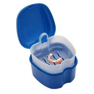 denture storage box with strainer, cup, and basket - retainer, cleaning, and soaking solution for false teeth logo