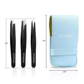 img 3 attached to Premium Stainless Steel Eyebrow Tweezers Set - 4Pcs, Exceptional Precison for Eyebrow Shaping and Ingrown Hair Removal. Includes 3Pcs Tweezers and 1Pc Curved Eyebrow Scissor, Complete with Stylish Blue Leather Case.