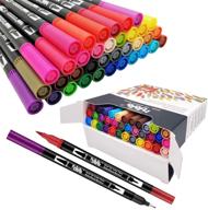 36 colors dual tip brush pens fineliner art markers set for adult and kids coloring books, bullet journal, calligraphy - 0.4mm fine liners & brush tip watercolor pen - hand lettering, note taking - ho-36b logo