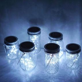 img 4 attached to ✨ Enhance Your Outdoor Decor with 6 Pack Solar Mason Jar Lids Lights - Waterproof Fairy Firefly String Lights for Weddings, Parties, and Christmas Decor (Cold White)