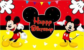 img 4 attached to 🎉 Haooryx Mouse Happy Birthday Fabric Banner Backdrop for Kids Party Decorations - Themed Party Favor Supplies, Photo Booth Prop for Kids Baby Shower Decor, Photography Background - 72.8 x 43.3 inch