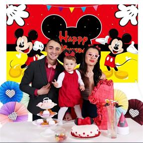 img 1 attached to 🎉 Haooryx Mouse Happy Birthday Fabric Banner Backdrop for Kids Party Decorations - Themed Party Favor Supplies, Photo Booth Prop for Kids Baby Shower Decor, Photography Background - 72.8 x 43.3 inch