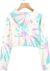 img 3 attached to 👗 Imily Bela Tie-dye Hooded Crop Tops for Girls, Long Sleeve Cute Pullover Sweatshirt Hoodies