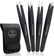 premium stainless steel tweezer set - ideal for ingrown hair, eyebrow, 🔧 splinter, facial & blackhead removal - professional 4-piece kit for men & women logo