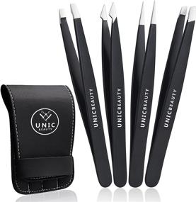 img 4 attached to Premium Stainless Steel Tweezer Set - Ideal for Ingrown Hair, Eyebrow, 🔧 Splinter, Facial & Blackhead Removal - Professional 4-Piece Kit for Men & Women