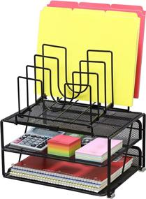 img 2 attached to 📦 Black Mesh Desk Organizer with Double Tray and 5 Stacking Sorter Sections by DecoBros