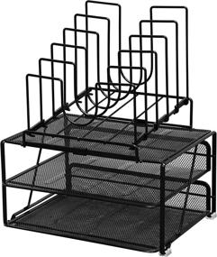 img 1 attached to 📦 Black Mesh Desk Organizer with Double Tray and 5 Stacking Sorter Sections by DecoBros