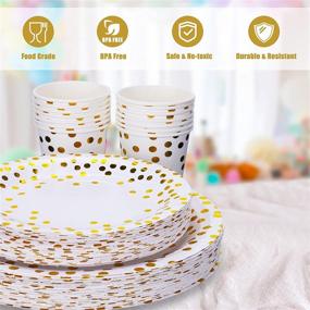 img 3 attached to 🍽️ 250 PCS Disposable Paper Plates Set - Gold Dot Party Supplies, Includes Dinner Plates, Dessert Plates, 9oz Cups, Napkins, Straws for Birthday Party, Wedding, Baby Shower, Halloween - Serves 50 Guests