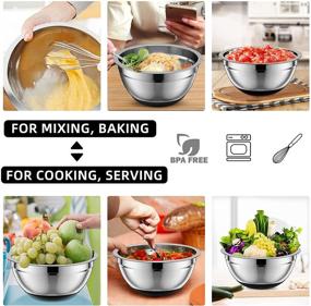 img 2 attached to 🍲 Premium 5-Piece Stainless Steel Mixing Bowls with Airtight Lids - Nesting Set for Kitchen, Non-Slip Silicone Bottom, Measuring Marks - Perfect for Mixing, Serving & Storage