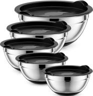 🍲 premium 5-piece stainless steel mixing bowls with airtight lids - nesting set for kitchen, non-slip silicone bottom, measuring marks - perfect for mixing, serving & storage logo