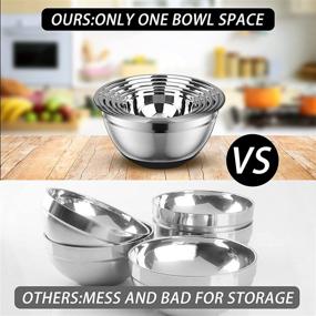 img 1 attached to 🍲 Premium 5-Piece Stainless Steel Mixing Bowls with Airtight Lids - Nesting Set for Kitchen, Non-Slip Silicone Bottom, Measuring Marks - Perfect for Mixing, Serving & Storage