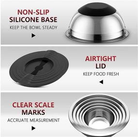 img 3 attached to 🍲 Premium 5-Piece Stainless Steel Mixing Bowls with Airtight Lids - Nesting Set for Kitchen, Non-Slip Silicone Bottom, Measuring Marks - Perfect for Mixing, Serving & Storage