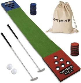 img 4 attached to 🏌️ PUTT PARTEE Indoor-Outdoor Golf Game Set – Ultimate Golf Pong Putting Set for Tailgating or Backyard Fun - 11 Ft. Flat Green with Height-Adjustable Putters, Balls, & Bag