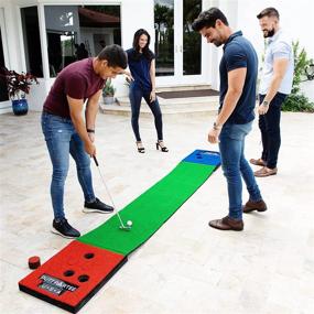 img 2 attached to 🏌️ PUTT PARTEE Indoor-Outdoor Golf Game Set – Ultimate Golf Pong Putting Set for Tailgating or Backyard Fun - 11 Ft. Flat Green with Height-Adjustable Putters, Balls, & Bag