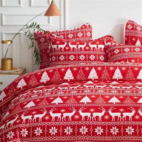 img 3 attached to 🎄 Joyreap Christmas Duvet Cover Set: Festive Red and White Reindeer Snowflake and Tree Pattern, All-Season Microfiber - Full/Queen Size (90x90 inches)