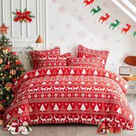 🎄 joyreap christmas duvet cover set: festive red and white reindeer snowflake and tree pattern, all-season microfiber - full/queen size (90x90 inches) logo