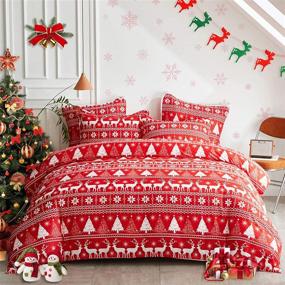 img 4 attached to 🎄 Joyreap Christmas Duvet Cover Set: Festive Red and White Reindeer Snowflake and Tree Pattern, All-Season Microfiber - Full/Queen Size (90x90 inches)