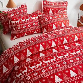 img 2 attached to 🎄 Joyreap Christmas Duvet Cover Set: Festive Red and White Reindeer Snowflake and Tree Pattern, All-Season Microfiber - Full/Queen Size (90x90 inches)