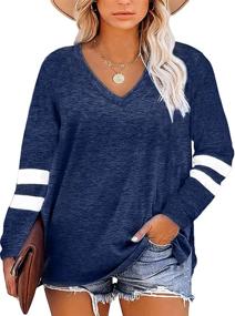 img 2 attached to Gloria&Sarah Women's Plus Size V Neck Color 👚 Block Tunic Tops - Stylish Casual Long Sleeve Shirts