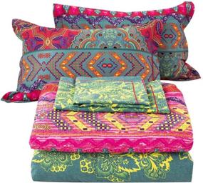 img 4 attached to 🌺 Bohemian Comforter Set King in SexyTown - Exotic Rose Red Teal Mandala Printed Bedding with Reversible Striped Bed Comforter Winter Design - Cotton Boho Chic, Including 3PC (1 Boho Comforter+2 Pillow Shams)