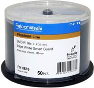 falconmedia smartguard white inkjet dvd-r: water resistant & hub-printable - 50 pack logo