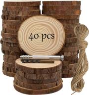 unfinished natural wooden slices 40 pcs: craft wood kit for diy christmas ornaments, art, and painting logo