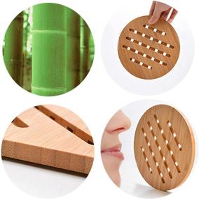 img 1 attached to 🍽️ Bamboo Trivet Kitchen Set: Natural Hot Pads for Hot Dishes & Pot with Storage Rack - 2 Square and 2 Round Trivet Mats