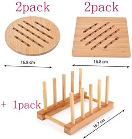 img 2 attached to 🍽️ Bamboo Trivet Kitchen Set: Natural Hot Pads for Hot Dishes & Pot with Storage Rack - 2 Square and 2 Round Trivet Mats