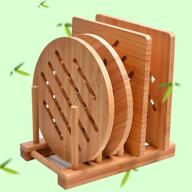 🍽️ bamboo trivet kitchen set: natural hot pads for hot dishes & pot with storage rack - 2 square and 2 round trivet mats logo