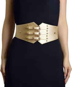 img 4 attached to ZIFEIYU Women Vintage Leather Elastic Waist Belt Fashion Wide Belts with Gold Metal Buckle - Designer Cosplay Belt for Timeless Style