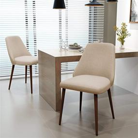 img 4 attached to 🪑 Marlee Mid-Century Fabric Dining Chairs: Dark Walnut Legs, 2-Pc Set – Wheat