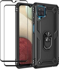 img 4 attached to 📱 Premium QCMM Compatible Samsung Galaxy A12 / A12 5G Kickstand Case [2 Pieces] with Tempered Glass Screen Protector - Hybrid Heavy Duty Armor, Anti-Scratch Cover in Black