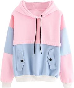 img 4 attached to 🧥 SweatyRocks Women’s Winter Color Block Fleece Hoodie: Stylish Long Sleeve Sweatshirt with Pockets for Extra Comfort