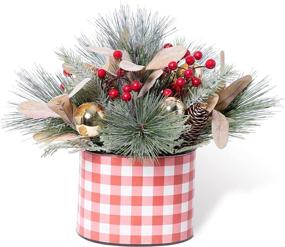 img 4 attached to 🎄 TWINCODECOR Artificial Christmas Centerpiece Decorations - Mini Christmas Potted Plants with Fake Greenery, Pinecone, and Red Berries - 11.8 Inch Tabletop Artificial Plants for Home Office Decor