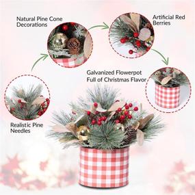 img 2 attached to 🎄 TWINCODECOR Artificial Christmas Centerpiece Decorations - Mini Christmas Potted Plants with Fake Greenery, Pinecone, and Red Berries - 11.8 Inch Tabletop Artificial Plants for Home Office Decor